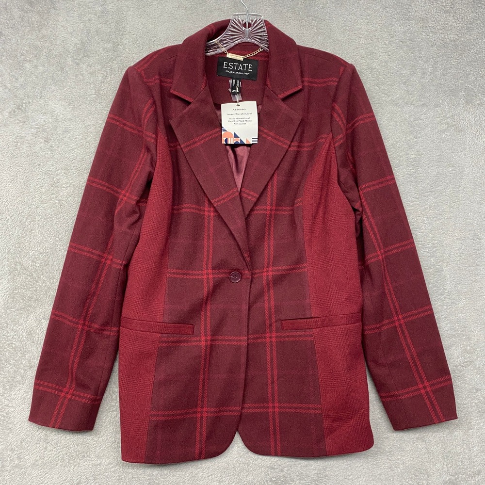 Isaac Mizrahi Live Coat Womens Plaid Jacket Size 10 Burgundy